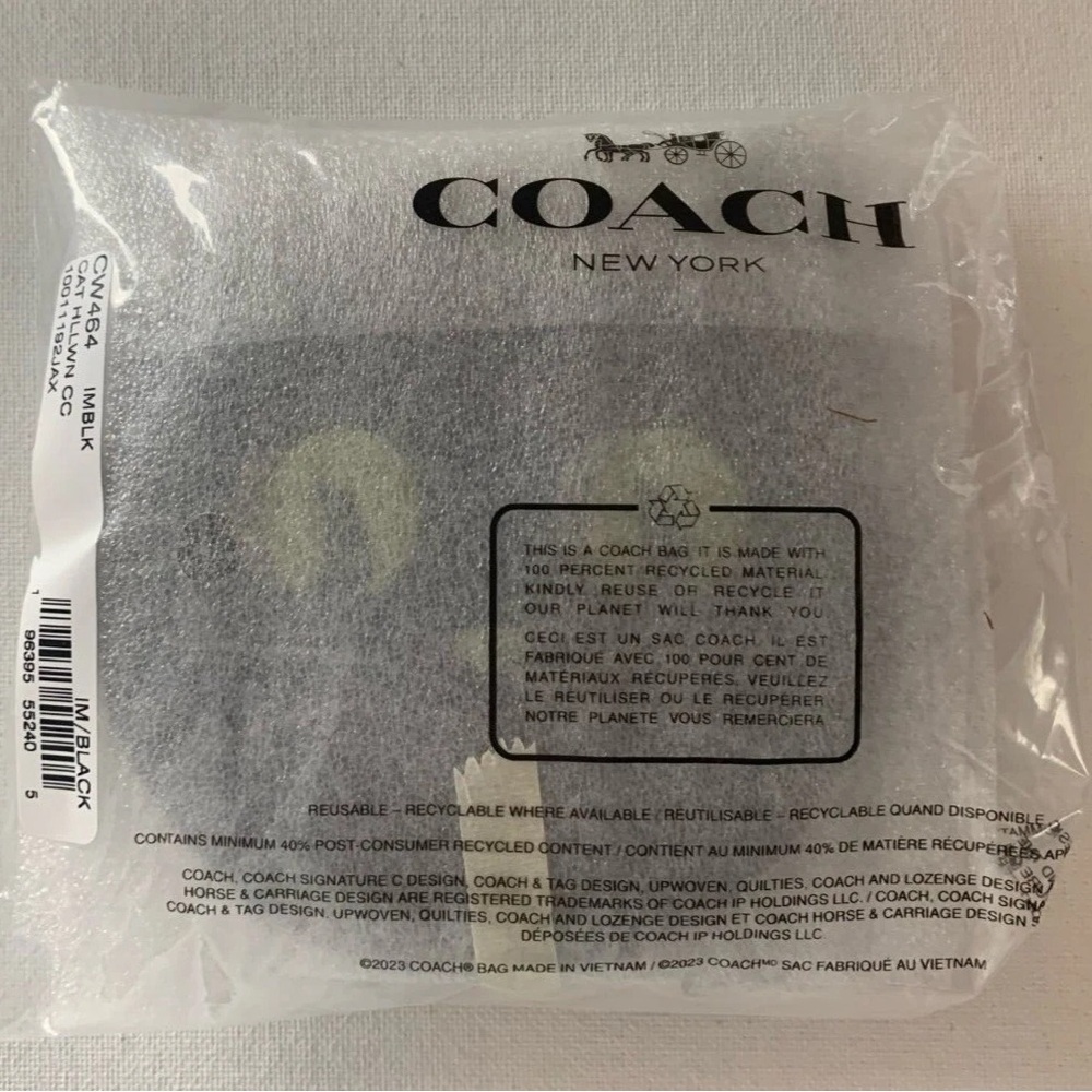 New With Tags Coach Black Cat with Green Eyes Coin Case Leather Halloween Fall
